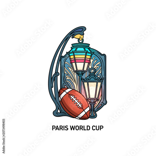 A vintage street lamp illustration with a classic sports ball