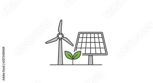 A simple illustration showing renewable energy sources and nature