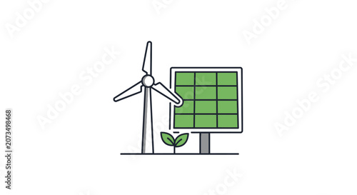 A simple illustration showing renewable energy sources on white background