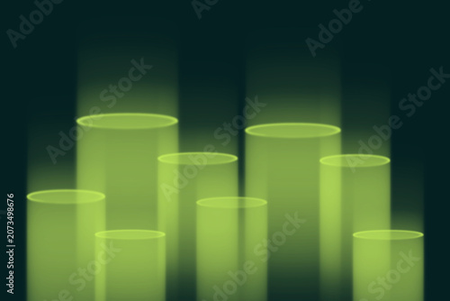 Background with a bright, isolated green light from a spotlight, lantern, or lamp on a dark green background. Vector illustration of an isolated light.