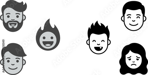 People Avatar Face Icon Collection Featuring Male Female Happy Sad and Expressive Character Profile Vector Set