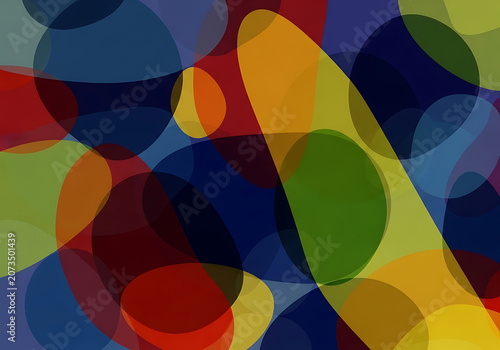 Overlapping organic shapes in vibrant saturated colors with a sense of depth and movement