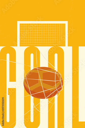 Vector illustration of a soccer ball in a goal net. Goal scored.
