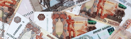 Schilderij op canvas Russian old ruble money bills in pile on table