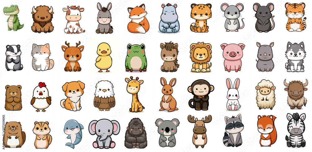 Fototapeta premium Cute Cozy Kawaii Cartoon Animals