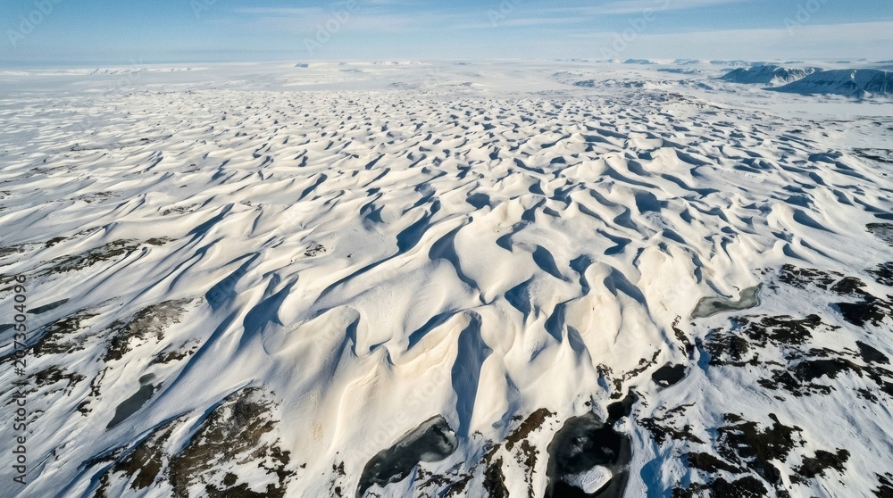 Obraz premium Vast snow-covered sand dunes under a clear blue sky