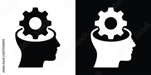 Fotografie Human head silhouette with a gear icon inside, symbolizing logical thinking, brain mechanics, and problem-solving
