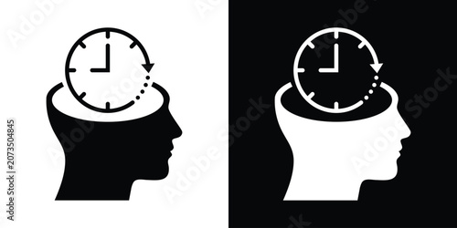 Fotografía Human head profile icon with a clock inside, representing time management, productivity, and scheduling concepts