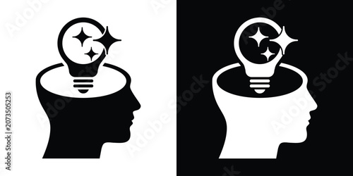 Obraz na plátně Profile of a human head with a sparkling light bulb inside, representing bright ideas, creative inspiration, and sudden realization