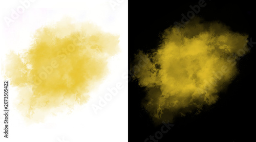 Foto Yellow smoke explosion on white and black background, vibrant gold powder cloud