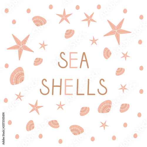 vector color seashell in a minimalist style in pastel colors on white background