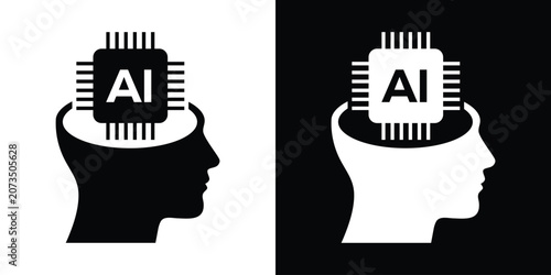 Canvastavla Human head silhouette with an AI microchip chip inside the brain