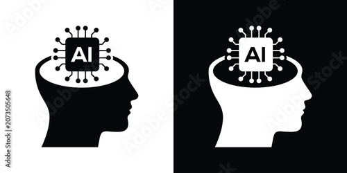 Bild auf Leinwand Human head silhouette with an AI microchip chip inside the brain