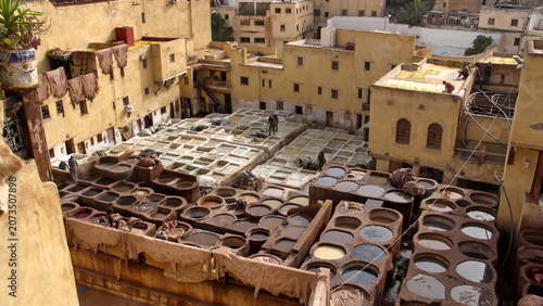 Obraz na plátně Courtyard of the Chouara Tannery with chemical and dye vats, in the medina, in F