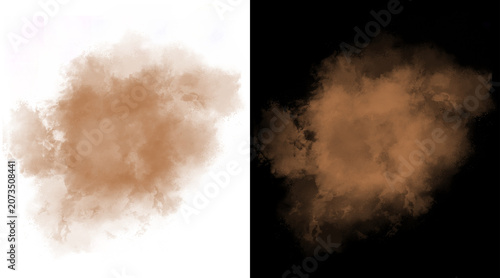 Tableau sur toile Brown dust explosion isolated on white and black background, sand cloud burst te