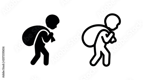 Fotografija Person Carrying Sack Icon - Delivery or Burden Symbol