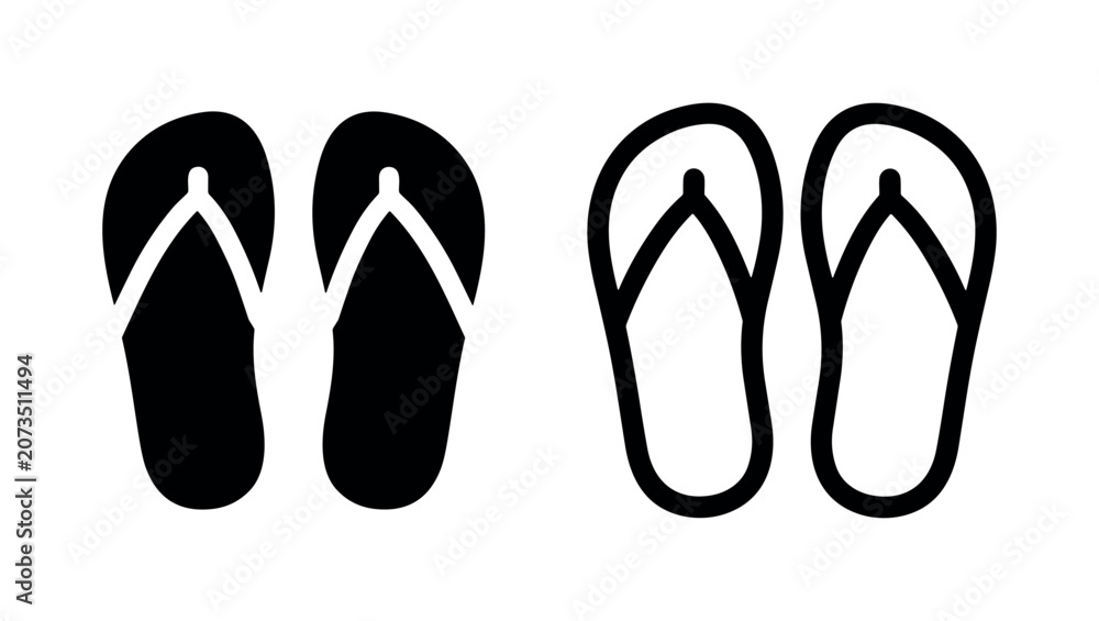 Obraz premium Pair of flip-flops icon for summer and beach footwear, solid and outline style.