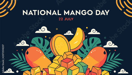 Tableau sur toile National mango day celebration graphic featuring fresh tropical fruit slices
