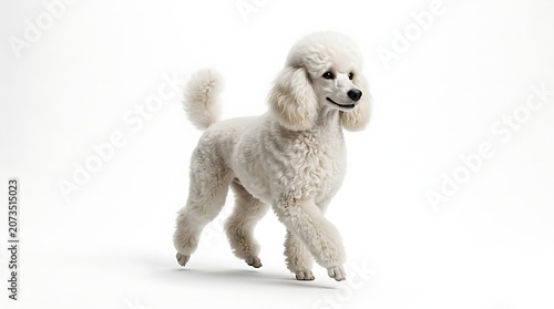 White poodle walking dog clipart isolated on white background