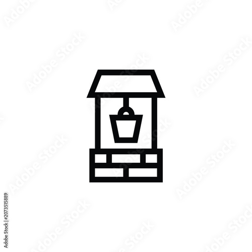 Water Well Bucket Old Vintage Line Icon