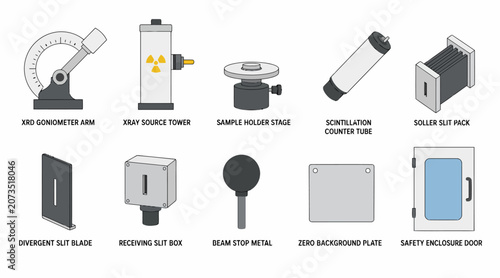 Collection of industrial and electronic equipment illustrations.