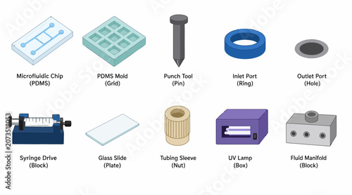 Collection of industrial manufacturing components and tools.