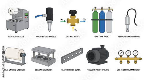 Collection of industrial gas equipment and welding tools.