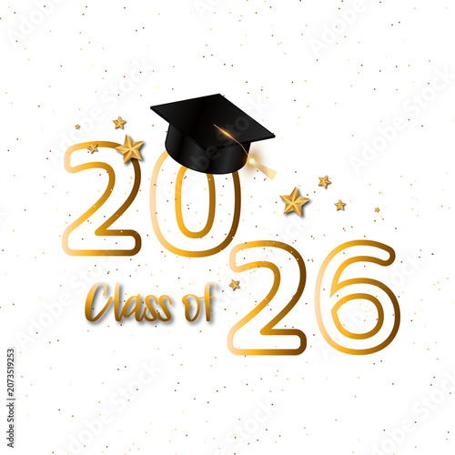 2026 Graduation Season Art Word Golden Vector