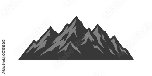 Geometric mountain range illustration sharp peaks dark grey isolated on white.