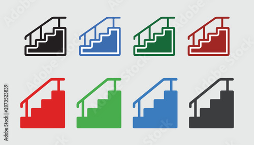 Staircase Icon Set 02 - Colorful Multicolor Stairway Direction Sign Vector Illustration
