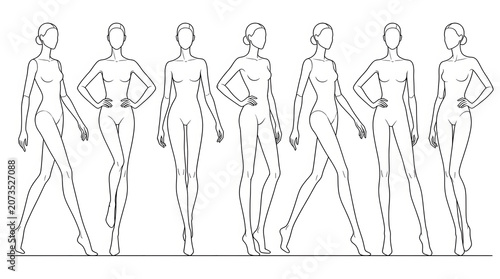 Diverse Women Silhouettes Line Art Vector Illustration Set