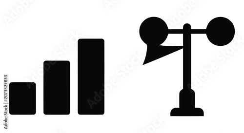 Cuadro en lienzo Signal strength bars and wind vane silhouette against a white background a simpl