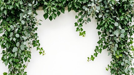 Vibrant green ivy and eucalyptus leaves on white background