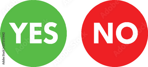 Green circle with yes text and red circle with no text for decision making and voting