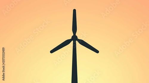 Minimalist silhouette of a modern wind turbine against a soft sunset gradient sky. This wide cinematic composition is ideal for banners and professional environmental content about renewable energy.
