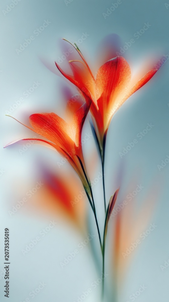 Obraz premium Vibrant orange flowers against blue