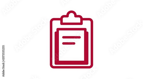 Minimalist crimson red clipboard vector icon isolated on clear background. Professional flat graphic element for office management, task tracking, data collection, and project organization displays.