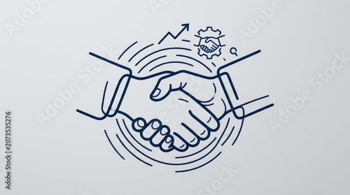 Minimalist line art illustration of a professional handshake representing corporate partnership, growth, and business collaboration in a sleek, modern, widescreen cinematic banner design.