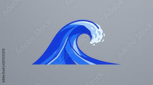 Stylized geometric ocean wave illustration in a cinematic widescreen composition, featuring abstract blue polygons and sharp edges representing a powerful marine surge for modern digital design.