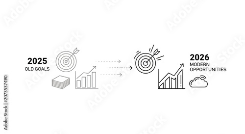 A hand drawn illustration comparing old goals of 2025 with modern opportunities of 2026.