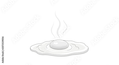 A simple line art illustration of a freshly cooked sunny side up egg with steam.
