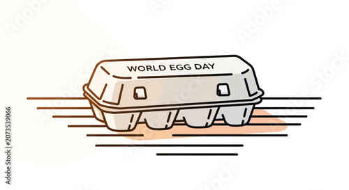A simple line art illustration of a closed egg carton labeled World Egg Day.