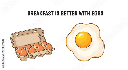 A carton of fresh brown eggs alongside a single sunny side up fried egg.