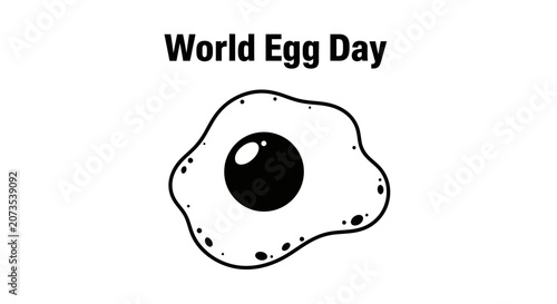 A simple black and white line art illustration of a fried egg for World Egg Day.