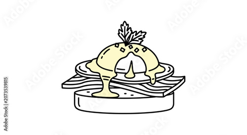 Cuadro en lienzo A hand drawn illustration of a delicious Eggs Benedict breakfast dish