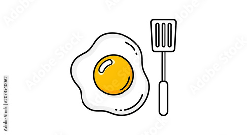 Canvastavla A simple line art illustration of a fried egg next to a kitchen spatula