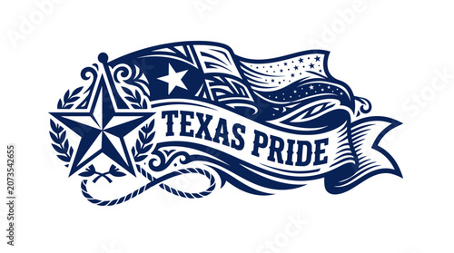 Texas Pride Flag Emblem with Star and Waving Banner