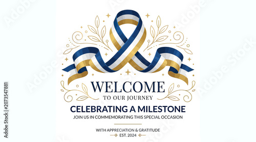 Welcome to Our Journey: Celebrating a Milestone Event with Ribbon and Floral Accents