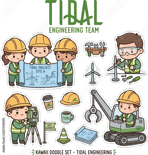 Engineer doodle set vector illustration for technical design