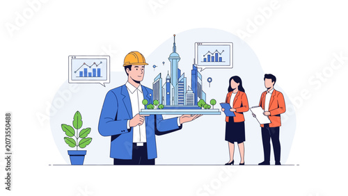 Architect Presenting Smart City Model with Data Analytics to Business Team